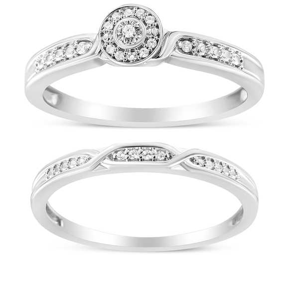 .925 Sterling Silver Diamond Accent Frame Twist Shank Bridal Set Ring and